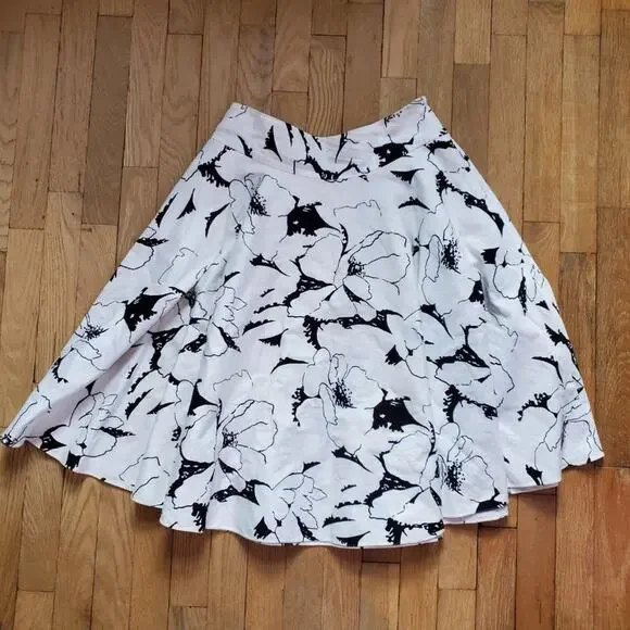 Ralph Lauren Black Label Black White Floral Flare Full Knee Length Skirt - Picture 3 of 10